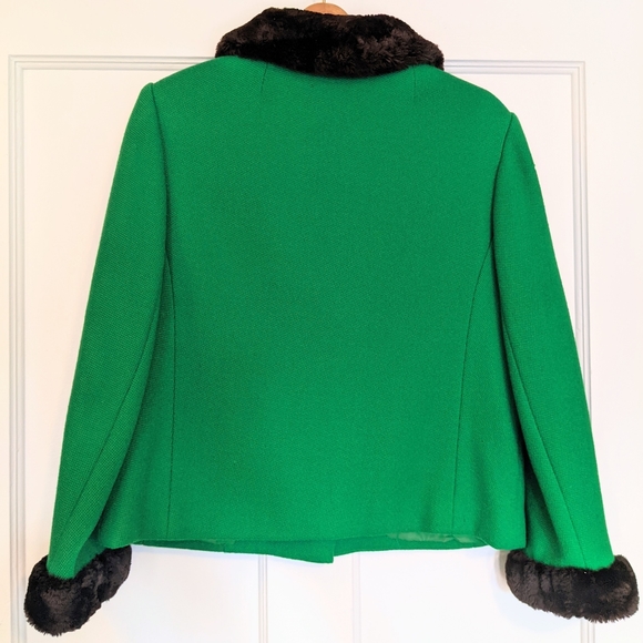 Vintage Bright Kelly Green Cropped Wool Coat - Kreeger's medium m 6 8 wool knit - Picture 3 of 13